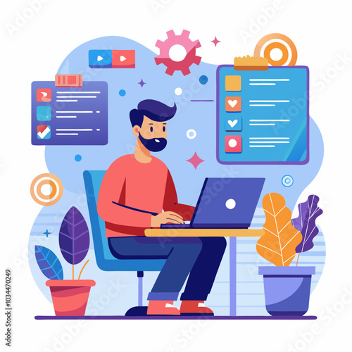 create me a vector image in which should be like a man working on his companies Projects Full Stack Developer