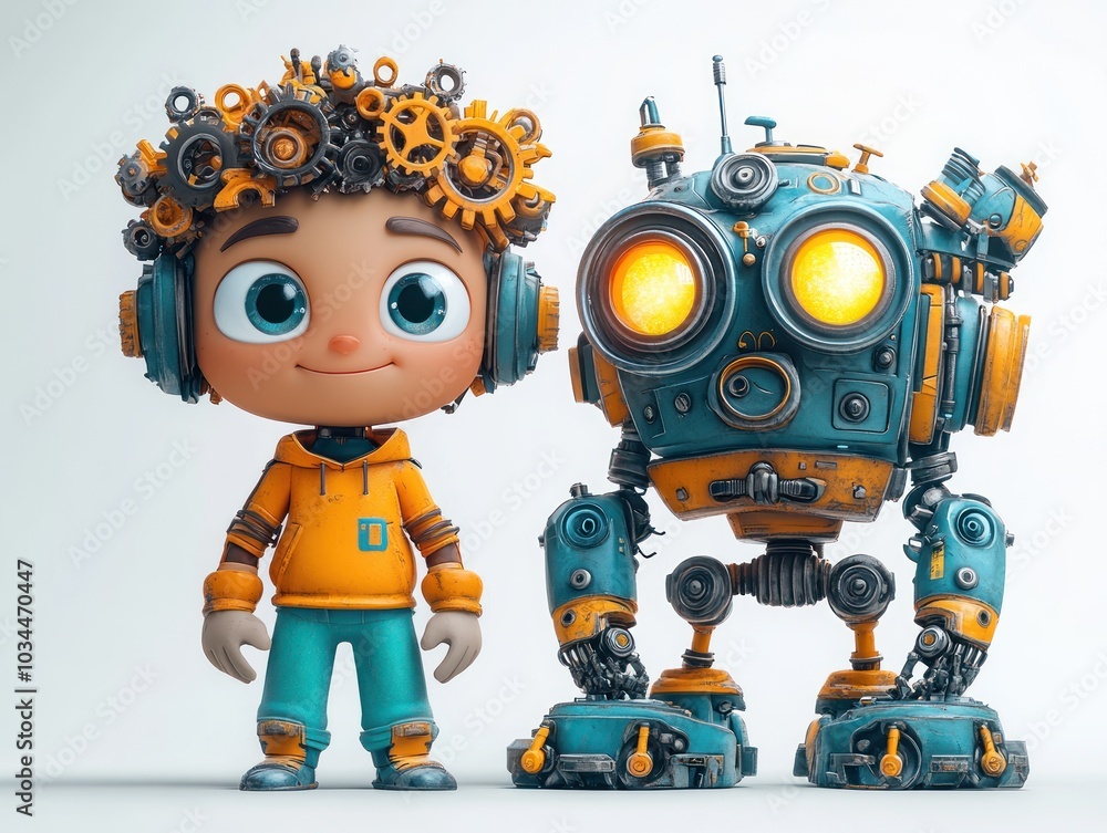 Fototapeta premium Robot and Boy Friends