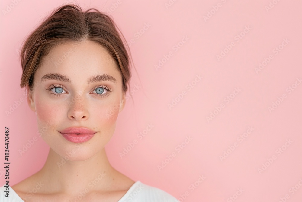 Woman with Blue Eyes, Soft Brown Hair, Minimal Makeup, Pink Background, Clear Skin, Natural Beauty, Radiant Glow, Minimalist Style, Soft Blush, Copyspace for Text
Woman with Blue Eyes, Soft Brown Hair, Minimal Makeup, Pink Background, Clear Skin, Natural Beauty, Radiant Glow, Minimalist Style, Soft Blush, Copyspace for Text
