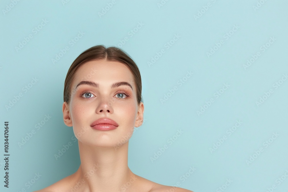 Young Woman with Slicked-Back Hair, Blue Eyes, Minimal Makeup, Light Blue Background, Natural Beauty, Clean Skin, Radiant Glow, Minimalist Aesthetic, Copyspace for Text
Young Woman with Slicked-Back Hair, Blue Eyes, Minimal Makeup, Light Blue Background, Natural Beauty, Clean Skin, Radiant Glow, Minimalist Aesthetic, Copyspace for Text