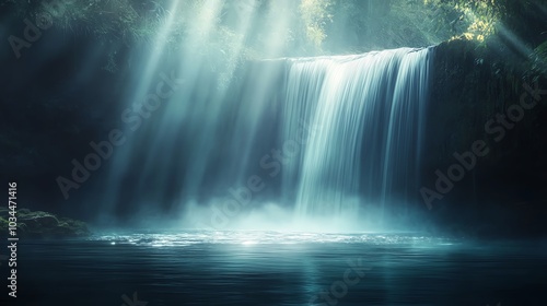 Serene waterfall cascading into a tranquil pool in a forest setting.