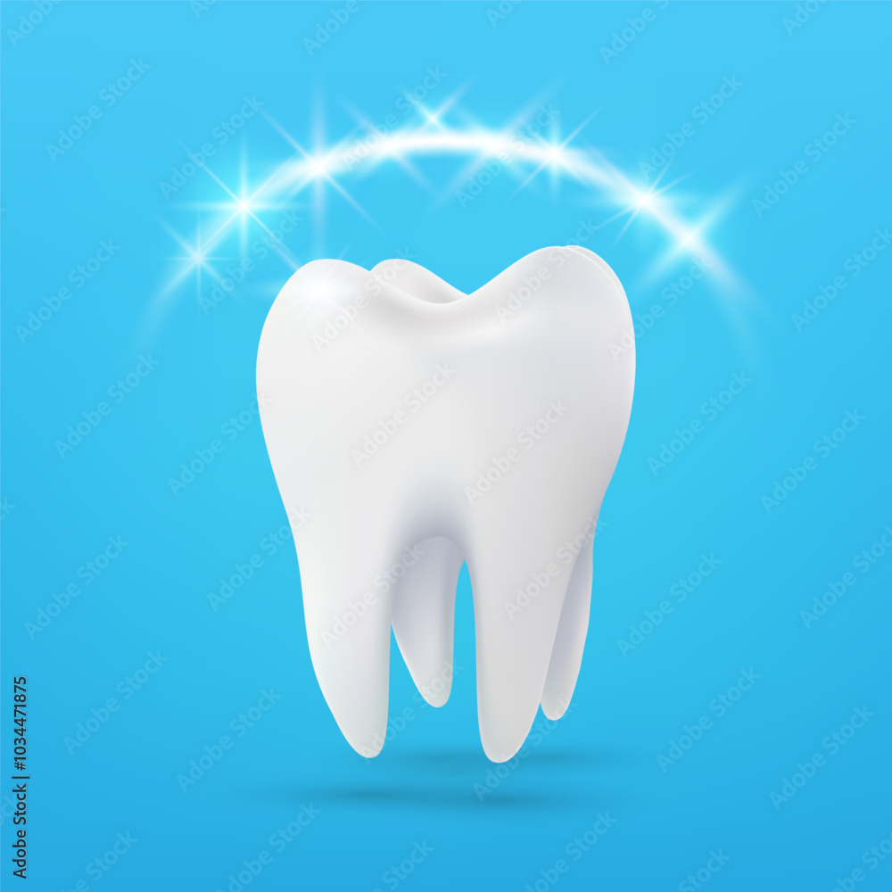 Tooth white, 3D illustration of tooth on a light background. Vector illustration