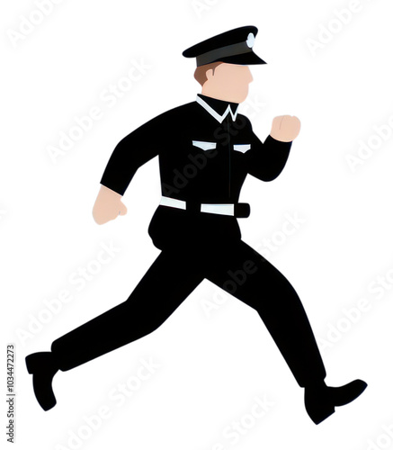 PNG Policeman running cartoon adult line.