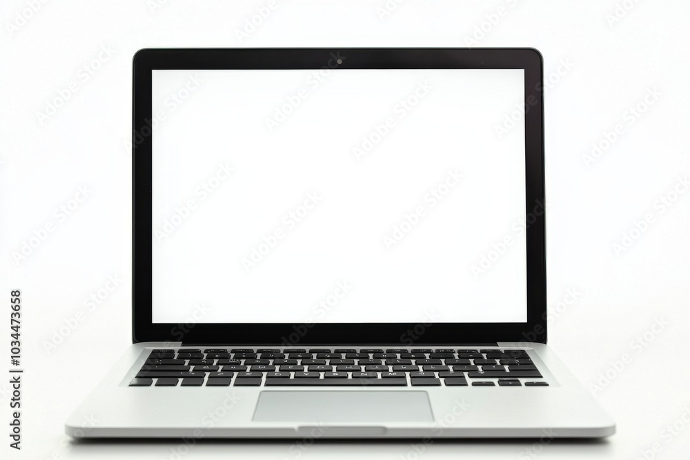 Laptop with a blank white screen for branding purposes isolated on white background Laptop with a blank white screen for branding purposes isolated on white background