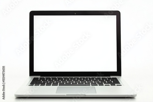 Laptop with a blank white screen for branding purposes isolated on white background