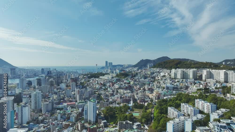 Drone View of Busan city in South Korea, Busan Station, Summer, 60fps Drone View of Busan city in South Korea, Busan Station, Summer, 60fps