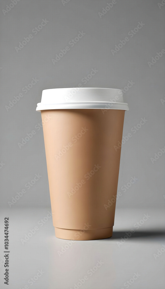 A mockup image of a paper cup with a cap on a clean, minimalist background, ideal for showcasing branding designs or marketing campaigns for beverages. A mockup image of a paper cup with a cap on a clean, minimalist background, ideal for showcasing branding designs or marketing campaigns for beverages.