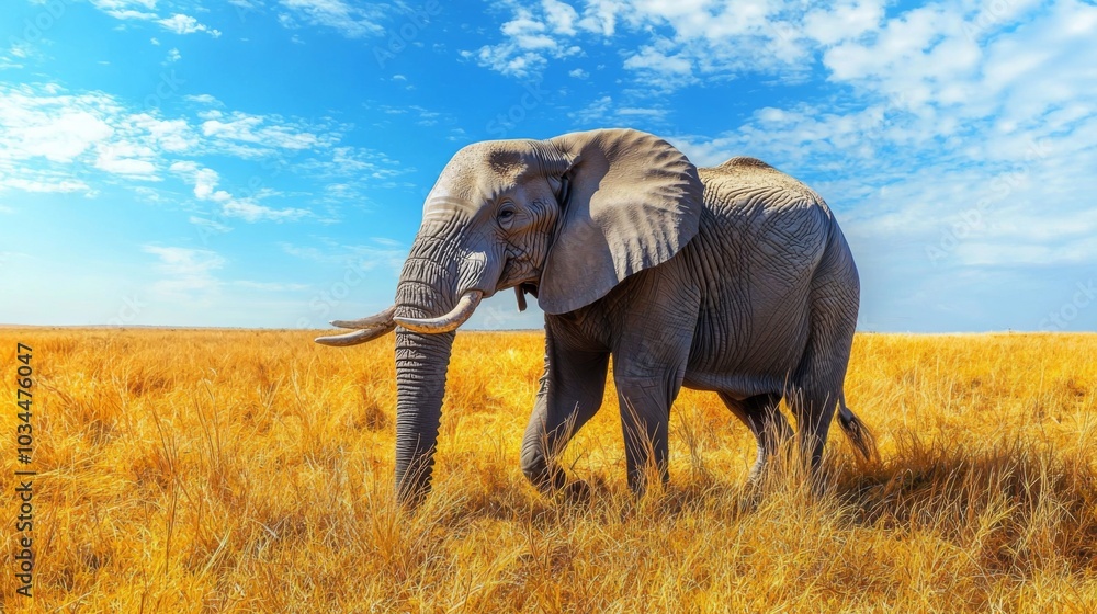 Fototapeta premium Majestic elephant wandering through a savanna landscape
