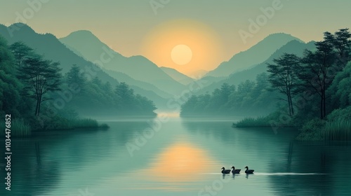 Serene Mountain Lake at Sunrise