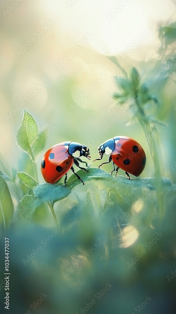 Close-Up of Ladybugs Clashing in Nature's Tiny Duel Close-Up of Ladybugs Clashing in Nature's Tiny Duel