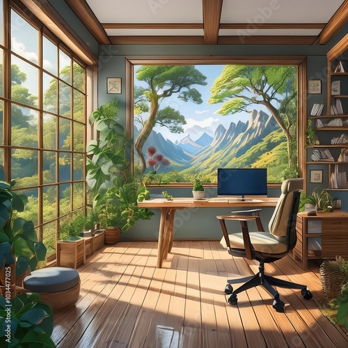 Remote work space at home in beautiful and inspiring appartment illustration concept