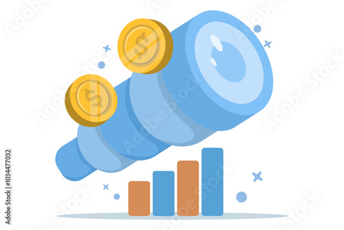 business opportunity concept. vision and future. seeking profit and money. a visionary seeks opportunities and chances to succeed using a telescope. flat vector illustration on background.
