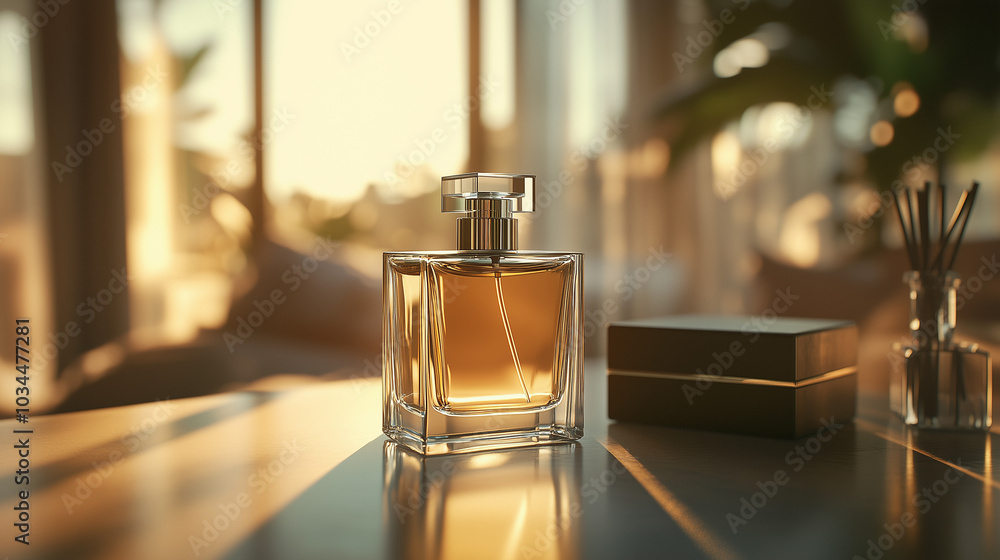 Photorealistic Perfume Bottle with Luxurious Case Photorealistic Perfume Bottle with Luxurious Case