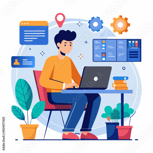 create me a vector image in which should be like a man working on his companies Projects Full Stack Developer