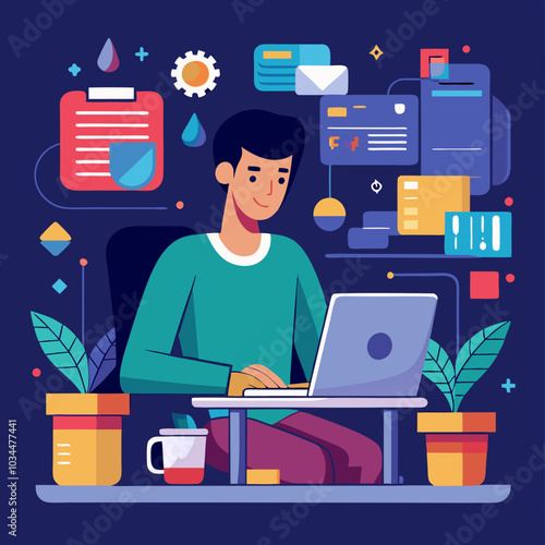create me a vector image in which should be like a man working on his companies Projects Full Stack Developer