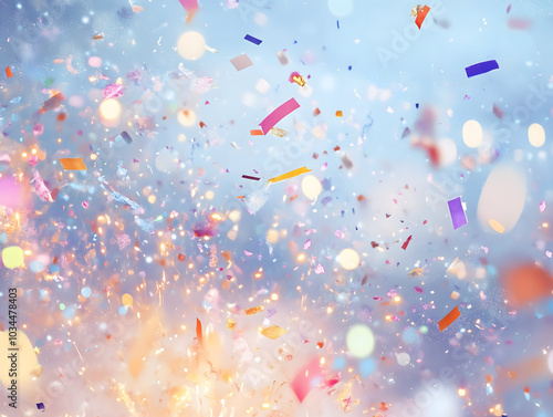 Festive Confetti Explosion with Bokeh Lights Blurred Background Celebration Party Ho