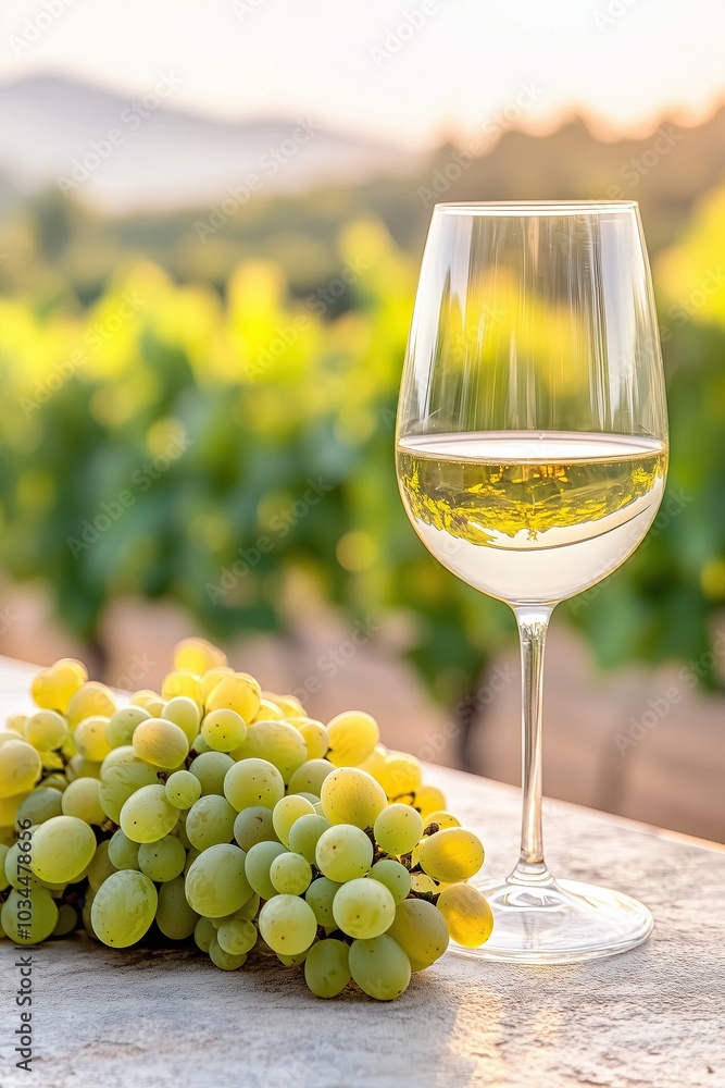 Relaxing in the Golden Hour With Wine and Fresh Grapes by the Vineyard Relaxing in the Golden Hour With Wine and Fresh Grapes by the Vineyard