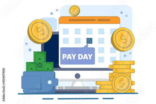 pay date concept, payday, deadline, salary payment, budget or investment payment agenda, annuity monthly bill subscription, financial bill calendar. Flat illustration vector template.