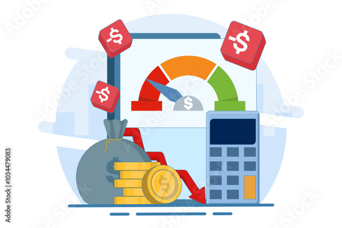 Financial crisis, Economic recession, Market crash, Bankruptcy, Company failure, Debt, Loss of money income, Financial growth and economic downturn, Financial failure. Vector illustration.