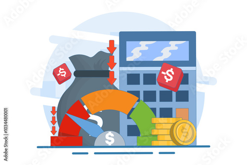 Financial crisis, Economic recession, Market crash, Bankruptcy, Company failure, Debt, Loss of money income, Financial growth and economic downturn, Financial failure. Vector illustration.