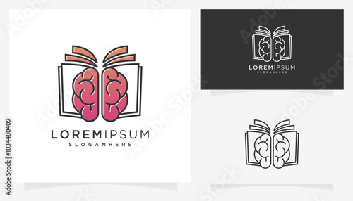 Abstract vector of book and brain icons symbols. Creative combined education and organs logo design ideas.