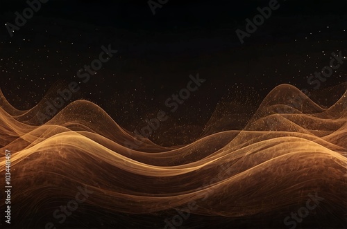 Grainy gradient background Brown abstract glowing color wave black backdrop, noise texture banner poster header design.