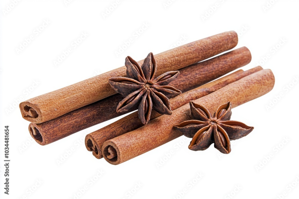 Cinnamon stick and star anise, conveying warmth and flavor isolated on white background Cinnamon stick and star anise, conveying warmth and flavor isolated on white background