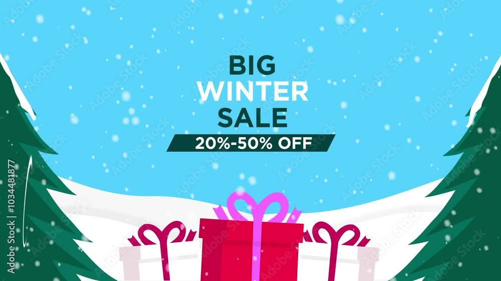Gran Venta de Invierno Video Animado Loop Concepto de Navidad Productos en Promoción y Tiendas de Venta