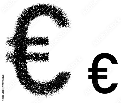 Vector illustration of a euro symbol with a stippling texture effect, creating a dotted and artistic appearance, ideal for financial design.