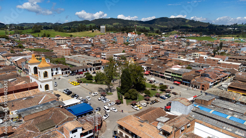 La Union, Antioquia - Colombia. October 5, 2024. Aerial view with a drone of the municipality, with a population of 23,094 inhabitants.