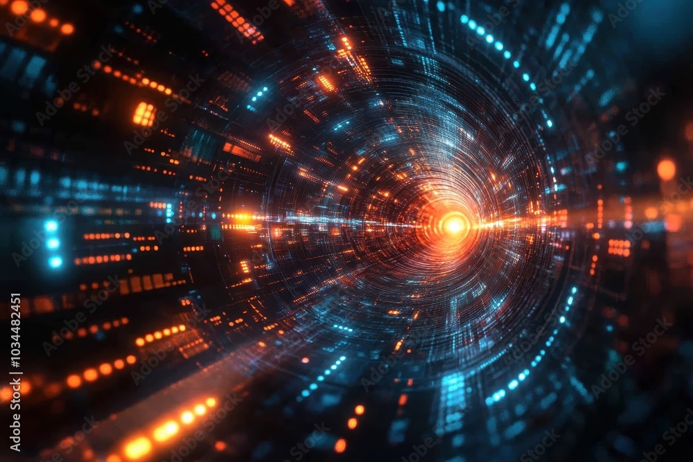 Colorful abstract representation of light trails in a digital tunnel at night Colorful abstract representation of light trails in a digital tunnel at night