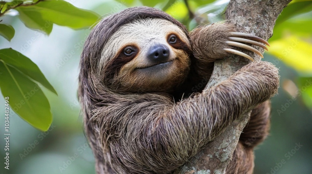 Sloth hanging lazily from a tree, capturing its slow-paced lifestyle Sloth hanging lazily from a tree, capturing its slow-paced lifestyle