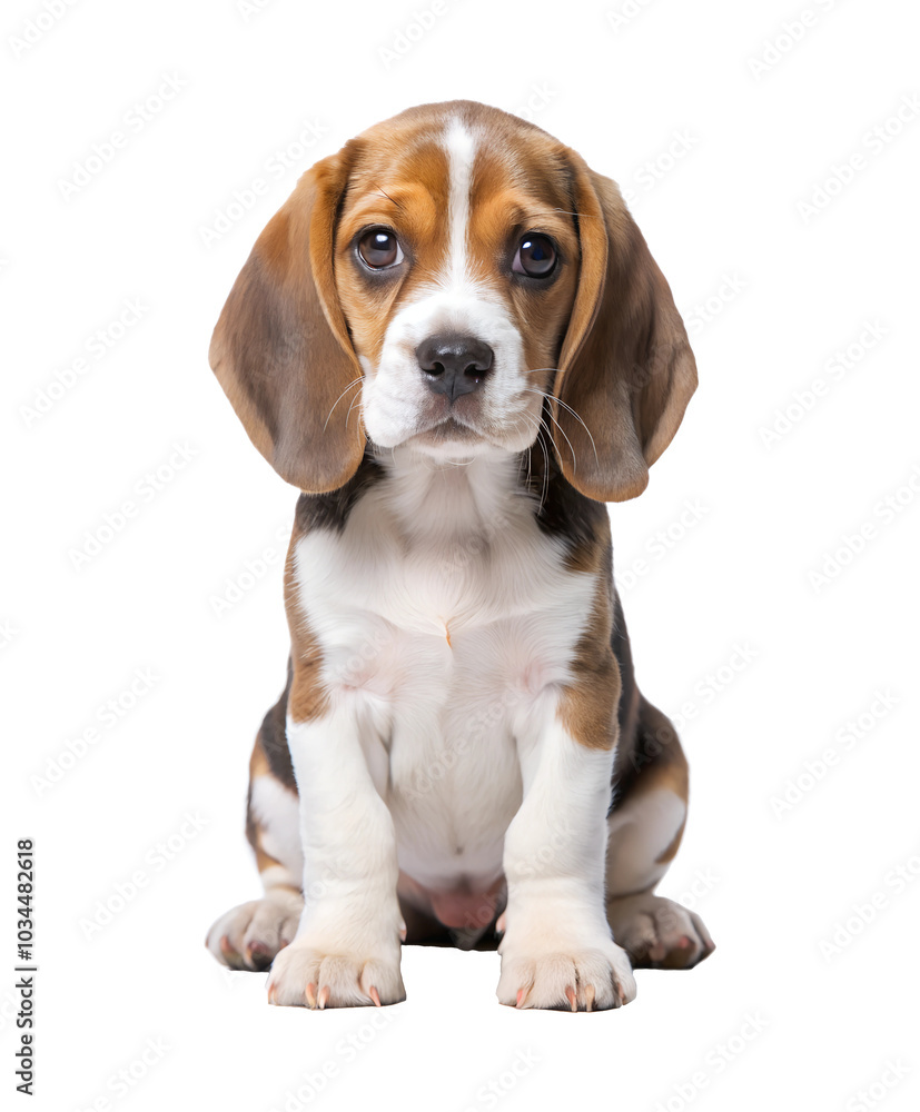 Cute beagle puppy sitting against white background Cute beagle puppy sitting against white background