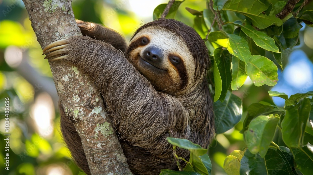 Sloth hanging lazily from a tree, capturing its slow-paced lifestyle Sloth hanging lazily from a tree, capturing its slow-paced lifestyle