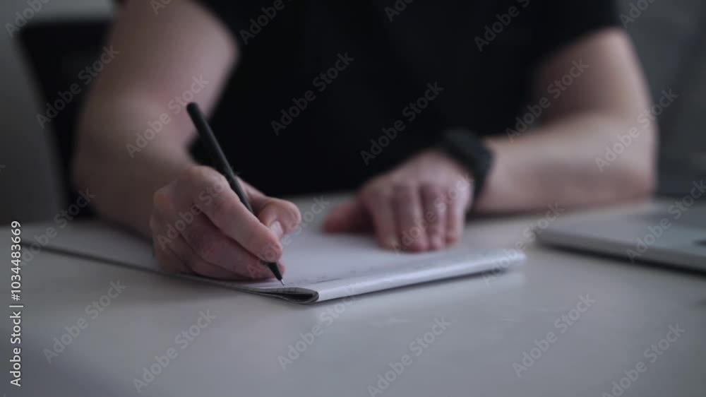 man journaling his thoughts into notebook, because he has some sort of depression, problems and want to find out and help himself without psychologist man journaling his thoughts into notebook, because he has some sort of depression, problems and want to find out and help himself without psychologist