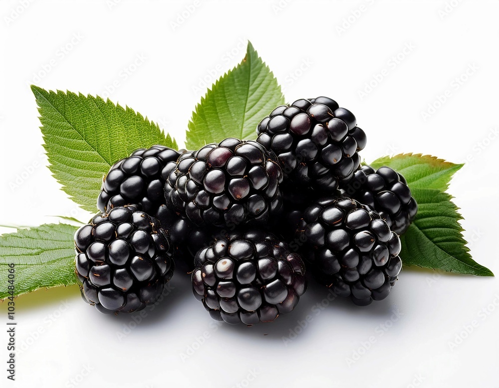 Blackberries with leaves in a isolated white background. Blackberries with leaves in a isolated white background.