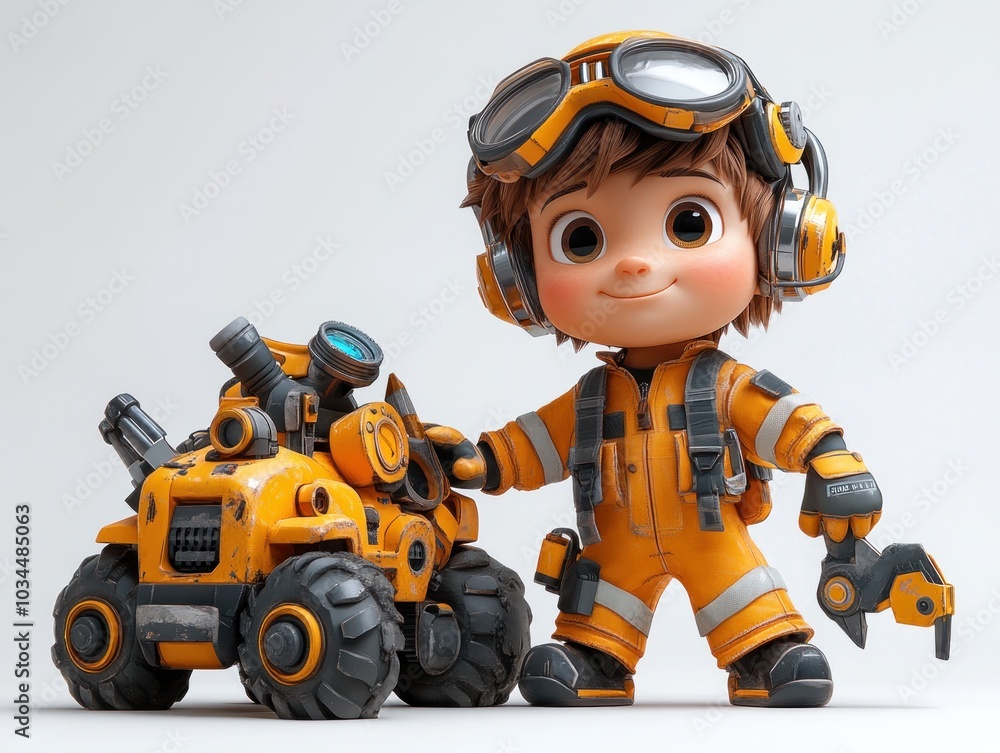 Cute Cartoon Boy with a Robot Toy Cute Cartoon Boy with a Robot Toy
