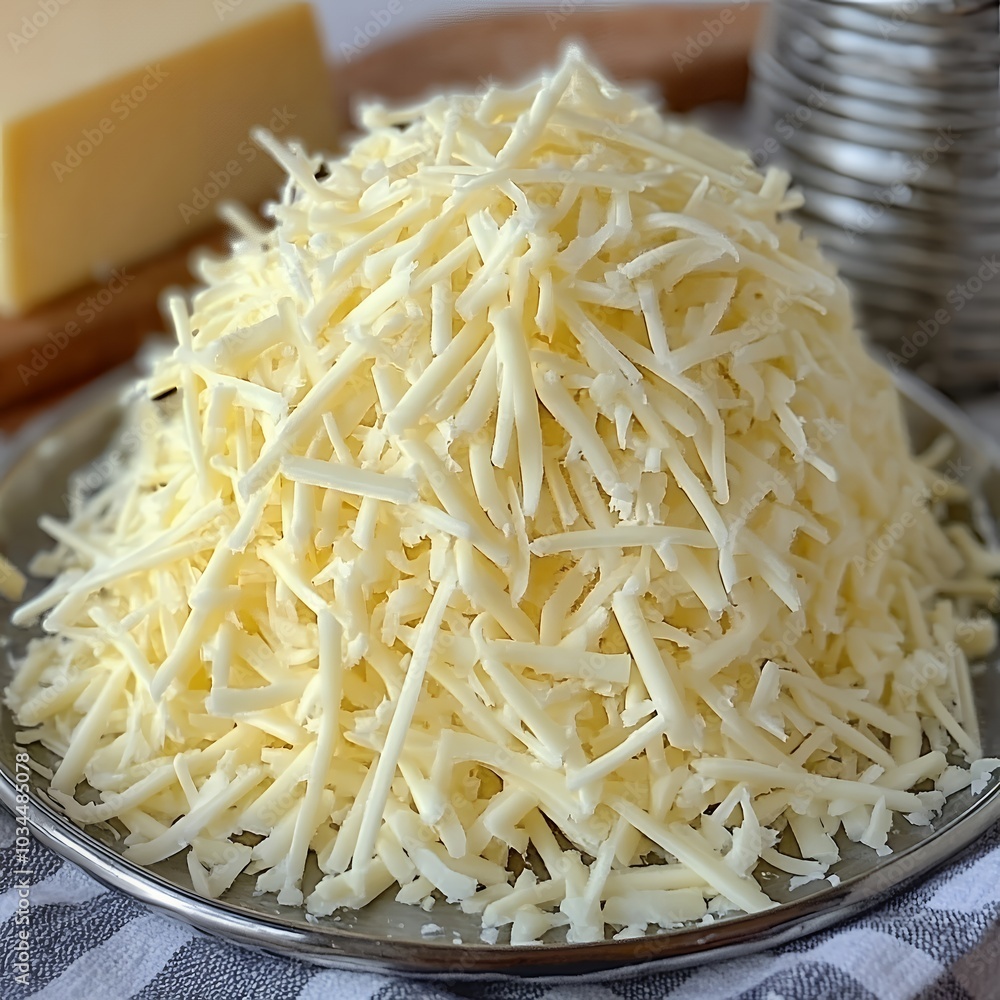 A mound of freshly shredded cheese ready for cooking. A mound of freshly shredded cheese ready for cooking.