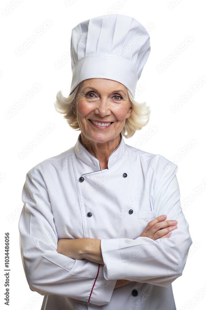 Joyful elderly chef in white uniform Joyful elderly chef in white uniform
