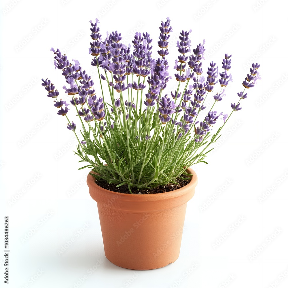 Fototapeta premium A potted lavender plant with purple flowers.