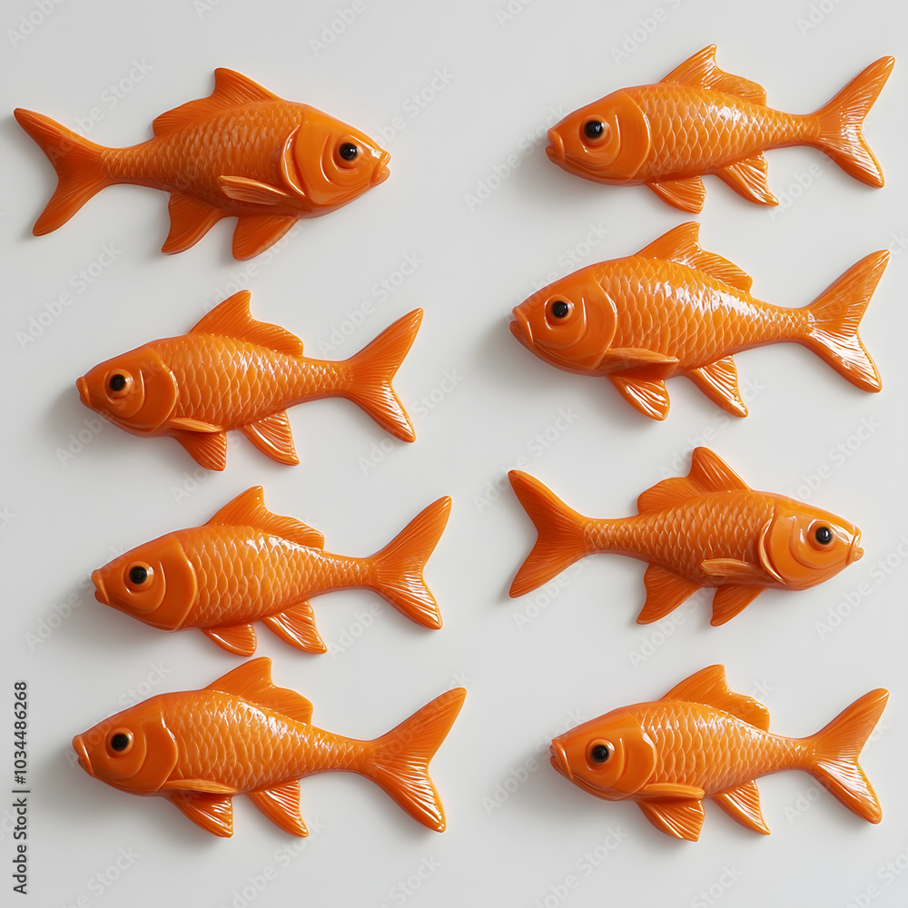 set of goldfish, top view set of goldfish, top view