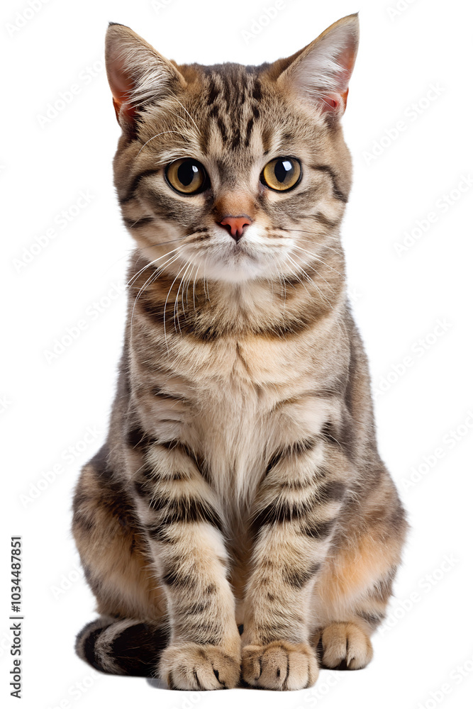 Charming tabby cat sitting gracefully indoors Charming tabby cat sitting gracefully indoors