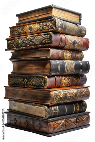 Stack of antique books arranged neatly on a table