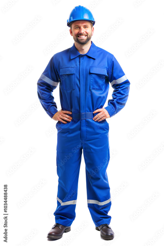 Confident worker in blue uniform Confident worker in blue uniform