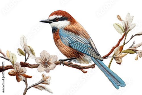 PNG Bird in embroidery style animal wildlife songbird. photo