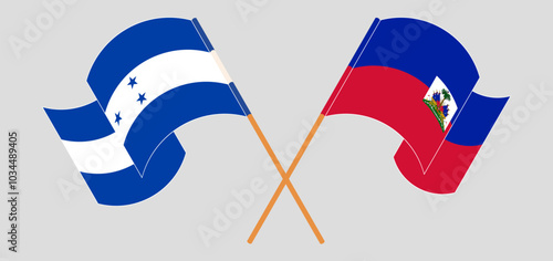 Crossed and waving flags of Honduras and Republic of Haiti. Vector illustration