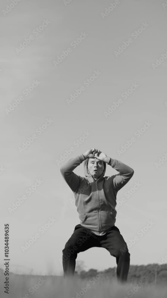 An Athlete Engaged in Training Outdoors Captured in Striking Black and White video, slow motion An Athlete Engaged in Training Outdoors Captured in Striking Black and White video, slow motion