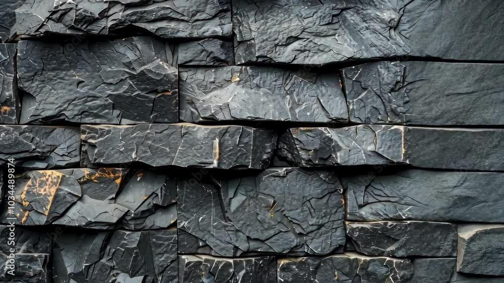 A close-up of a rough, black stone wall A close-up of a rough, black stone wall