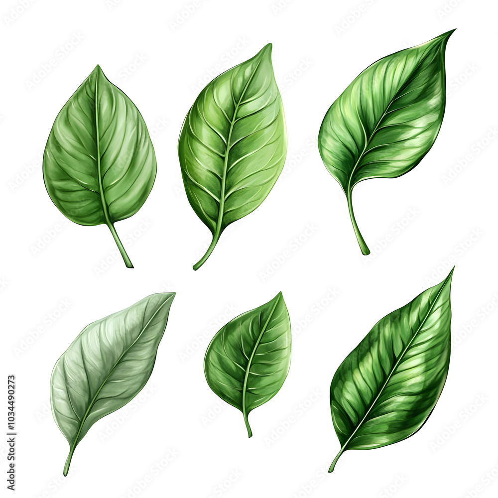 set of green leaves set of green leaves
