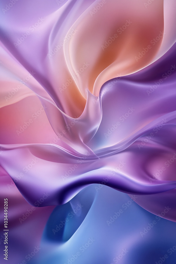 Obraz premium Shapes in pastel pink, blue, purple gently swirl, creating glowing transitions. Smooth flowing forms highlight dynamic visual movement, capturing abstract beauty.